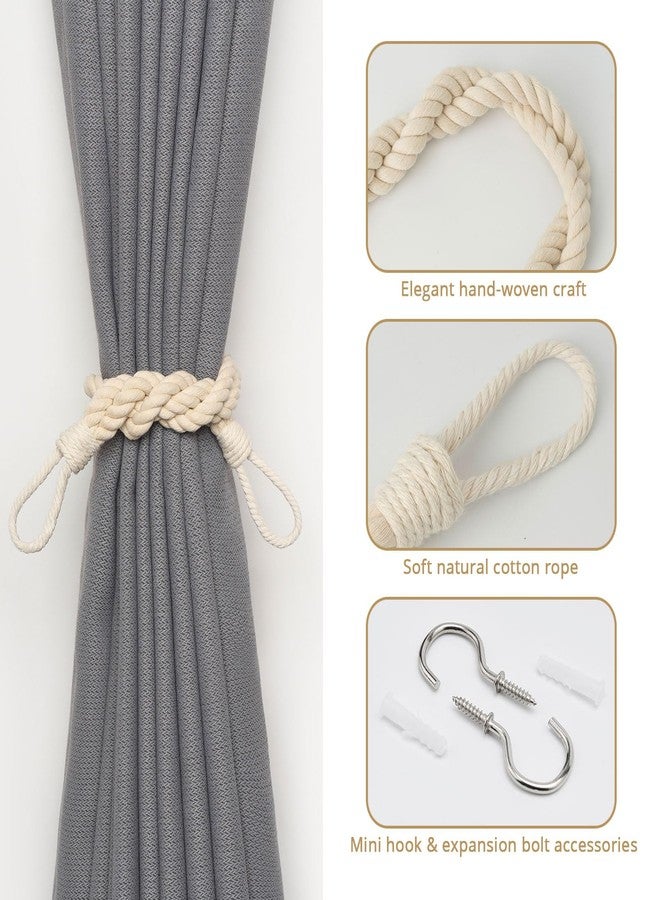 NICEEC 2 Pack Natural Cotton Rope Curtain Tiebacks Elegant Boho Style Decor Drape Tie Backs Soft Hand-Woven Double Rope Curtain Holdbacks with Metal Hook for Home & Office Drapery (Beige) - Image 2
