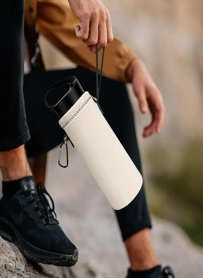 لينكيديا حقيبة حمل زجاجات المياه من Linkidea، متوافقة مع زجاجات Hydro Flask ذات الفوهة العريضة سعة 20 أونصة، وStanley Quick Flip GO سعة 24 أونصة، وContigo، وCamelBak، مصنوعة من النيوبرين المعزول، مزودة بأحزمة كتف، لون أبيض كريمي - Image 5