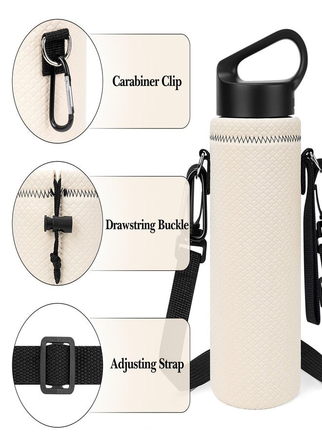 لينكيديا حقيبة حمل زجاجات المياه من Linkidea، متوافقة مع زجاجات Hydro Flask ذات الفوهة العريضة سعة 20 أونصة، وStanley Quick Flip GO سعة 24 أونصة، وContigo، وCamelBak، مصنوعة من النيوبرين المعزول، مزودة بأحزمة كتف، لون أبيض كريمي - Image 4