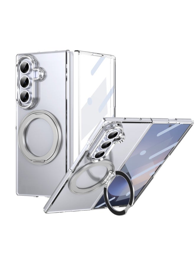 Magnetic for Samsung Galaxy Z Fold 7 Case, with Screen Protector Rotating Kickstand, Wireless Charging, Silver  - Image 1