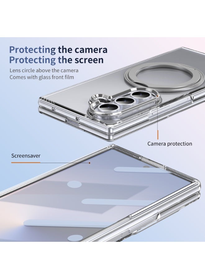 Magnetic for Samsung Galaxy Z Fold 7 Case, with Screen Protector Rotating Kickstand, Wireless Charging, Silver  - Image 4