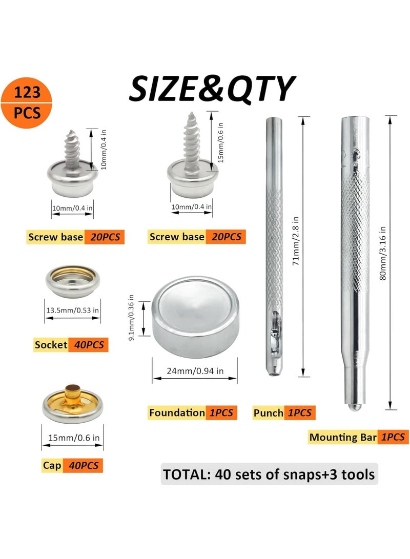 SOLARAE Canvas Snap Kit, Heavy Duty Snap Fastener Kit, Stainless Steel Snap Button Kit, 20 Sets 10mm Snaps and 20 Sets 15mm Snaps, Suitable for Boat Cover, Tarps, Canvas, Leather - Image 2