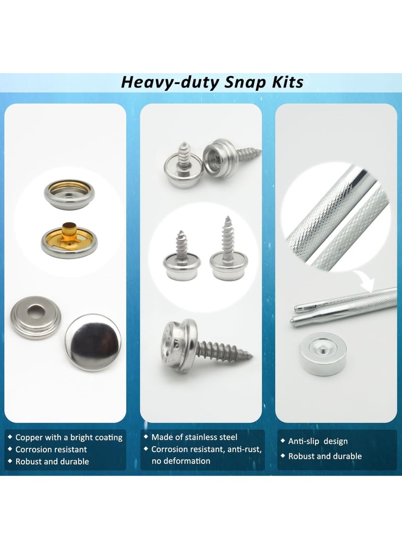 SOLARAE Canvas Snap Kit, Heavy Duty Snap Fastener Kit, Stainless Steel Snap Button Kit, 20 Sets 10mm Snaps and 20 Sets 15mm Snaps, Suitable for Boat Cover, Tarps, Canvas, Leather - Image 5