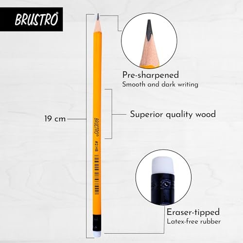 BRUSTRO 2 HB Extra Dark Pencil with Eraser Tip| 12 Pencils X 2 Pack (Total 24 Pencils) | Strong Grip,Pre-Sharpened,Smooth Handwriting | Ideal for Drawing, Sketching, Mandala, School and Office use - Image 2