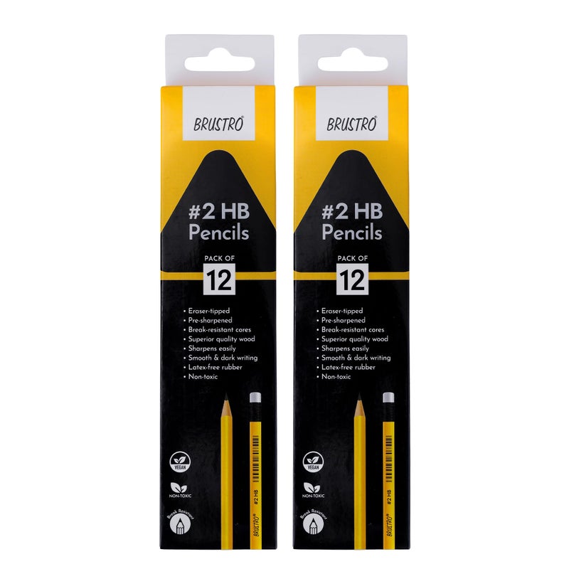 BRUSTRO 2 HB Extra Dark Pencil with Eraser Tip| 12 Pencils X 2 Pack (Total 24 Pencils) | Strong Grip,Pre-Sharpened,Smooth Handwriting | Ideal for Drawing, Sketching, Mandala, School and Office use - Image 5