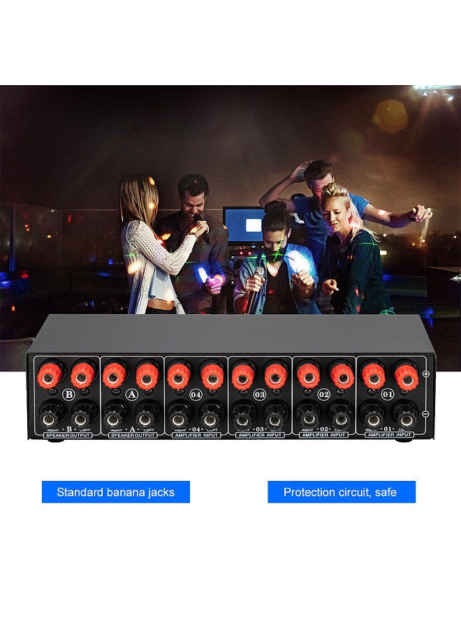 LYNEPAUAIO - 4 In 2 Out Audio Switcher Audio Signal Selector Distributor Splitter Box with Banana Jacks Independent Control Switch for Home Stereo System - Image 1