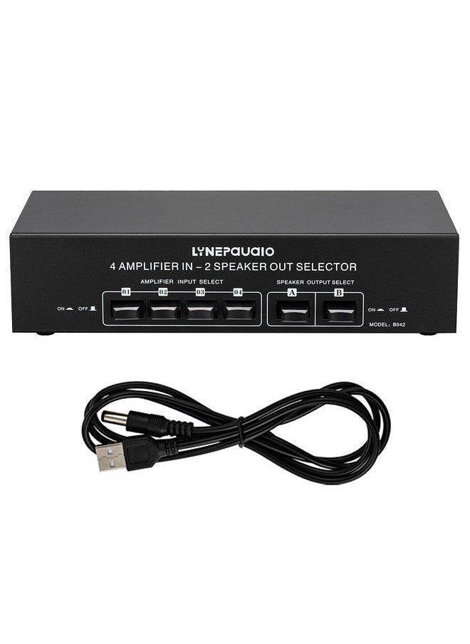 LYNEPAUAIO - 4 In 2 Out Audio Switcher Audio Signal Selector Distributor Splitter Box with Banana Jacks Independent Control Switch for Home Stereo System - Image 1