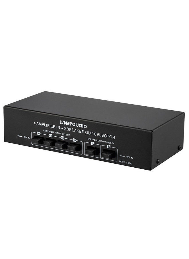 LYNEPAUAIO - 4 In 2 Out Audio Switcher Audio Signal Selector Distributor Splitter Box with Banana Jacks Independent Control Switch for Home Stereo System - Image 1