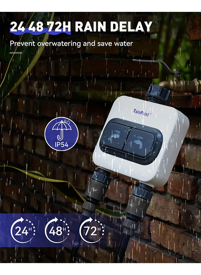 RAINPOINT - RAINPOINT WiFi Water Timer for Garden Hose - 6 Separate Plan, Watering by Gallon and Time, Irrigation & Mist Mode, Easy to Use - 2 Zone Smart Weather WiFi Sprinkler Timer for Lawn,& Yard Care - Image 1
