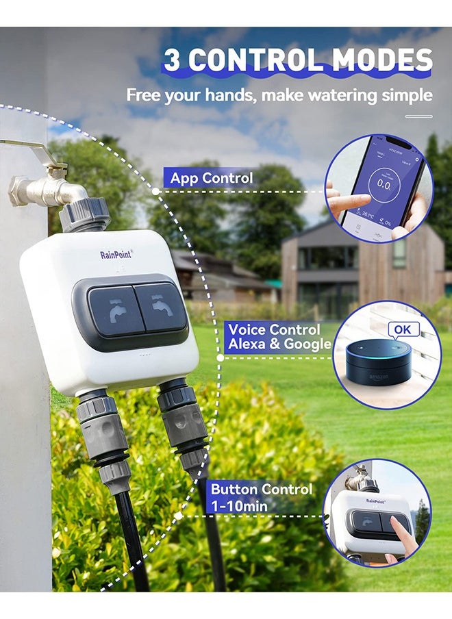 RAINPOINT - RAINPOINT WiFi Water Timer for Garden Hose - 6 Separate Plan, Watering by Gallon and Time, Irrigation & Mist Mode, Easy to Use - 2 Zone Smart Weather WiFi Sprinkler Timer for Lawn,& Yard Care - Image 1