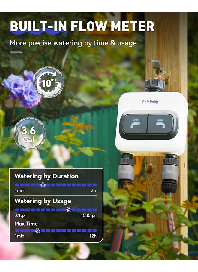 RAINPOINT - RAINPOINT WiFi Water Timer for Garden Hose - 6 Separate Plan, Watering by Gallon and Time, Irrigation & Mist Mode, Easy to Use - 2 Zone Smart Weather WiFi Sprinkler Timer for Lawn,& Yard Care - Image 1