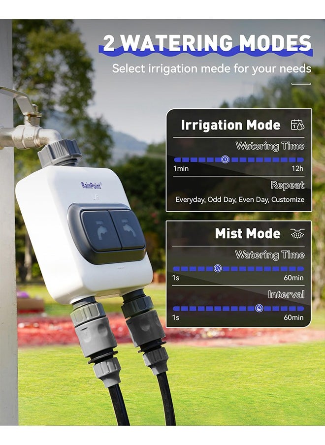 RAINPOINT - RAINPOINT WiFi Water Timer for Garden Hose - 6 Separate Plan, Watering by Gallon and Time, Irrigation & Mist Mode, Easy to Use - 2 Zone Smart Weather WiFi Sprinkler Timer for Lawn,& Yard Care - Image 1