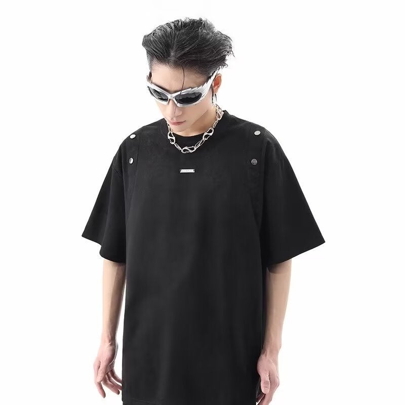 American Style High Street Niche Suede Profile Stitching Short-Sleeved T-Shirt Men'S Summer Loose Fashionable Couple'S Half-Sleeved Top - Image 3