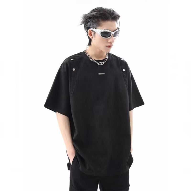 American Style High Street Niche Suede Profile Stitching Short-Sleeved T-Shirt Men'S Summer Loose Fashionable Couple'S Half-Sleeved Top - Image 5