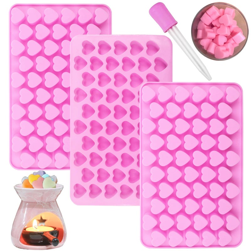 Silicone Gummy Molds 4-Piece Pink Set With 2 Droppers Quick-Release Design - High-Yield 100% Food-Grade Silicone Candy Molds for Kids Candy Making Party Treats Home Baking - Image 1