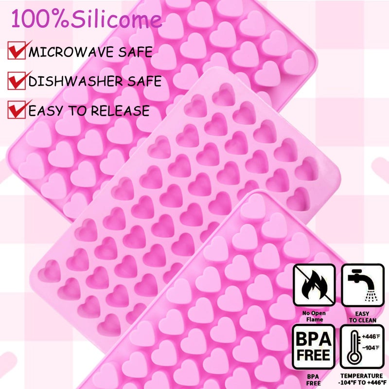 Silicone Gummy Molds 4-Piece Pink Set With 2 Droppers Quick-Release Design - High-Yield 100% Food-Grade Silicone Candy Molds for Kids Candy Making Party Treats Home Baking - Image 3