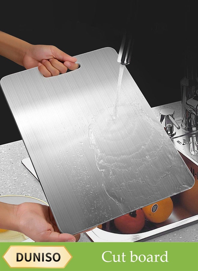 DUNISO 304 stainless steel cutting plate, Chopping Board, Heavy Duty Non-Slip, food grade，two-sided，Used for cutting meat, fruits, and vegetables，24*15cm  - Image 2