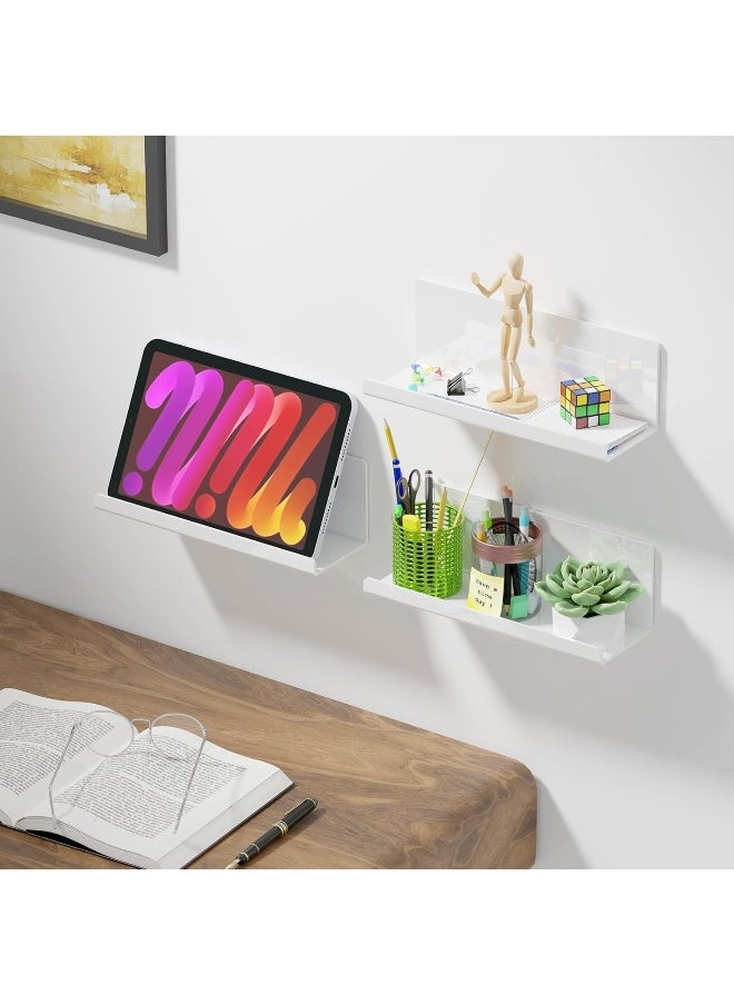 Horoof Home Horoof Home® Acrylic Floating Wall Shelves – Set of 2, White, 12 Inch No-Drill Adhesive Organizer for Bathroom, Kitchen, Bedroom & Office,SL304  - Image 4
