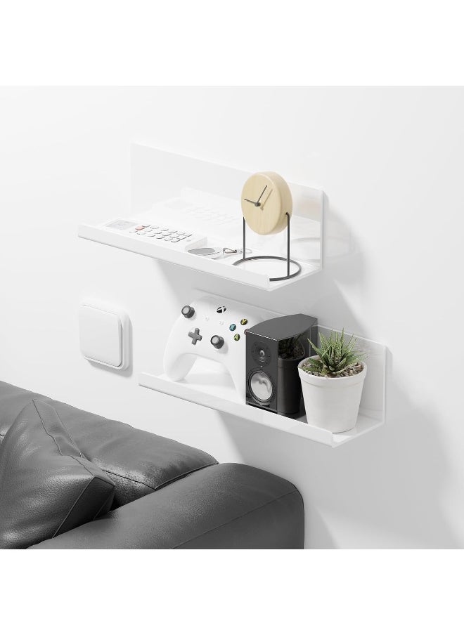Horoof Home Horoof Home® Acrylic Floating Wall Shelves – Set of 2, White, 12 Inch No-Drill Adhesive Organizer for Bathroom, Kitchen, Bedroom & Office,SL304  - Image 2