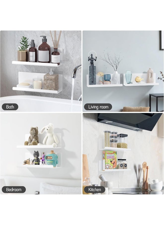 Horoof Home Horoof Home® Acrylic Floating Wall Shelves – Set of 2, White, 12 Inch No-Drill Adhesive Organizer for Bathroom, Kitchen, Bedroom & Office,SL304  - Image 5