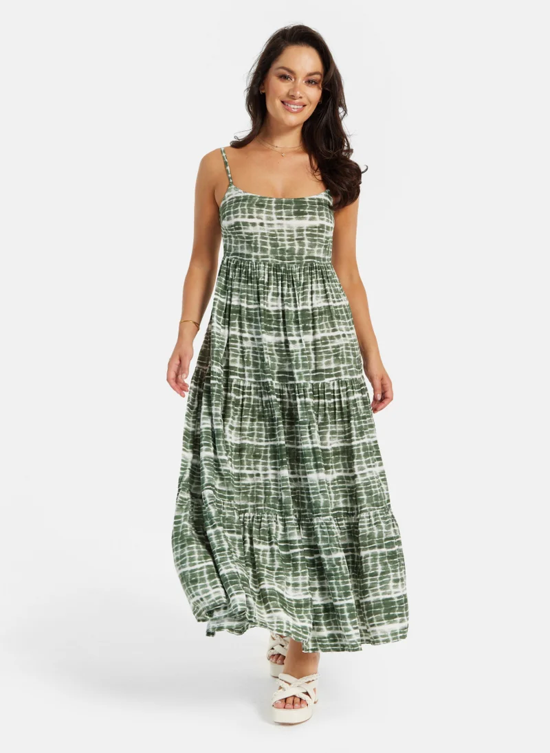 Liquorish Khaki Tie Dye Cami Maxi Dress