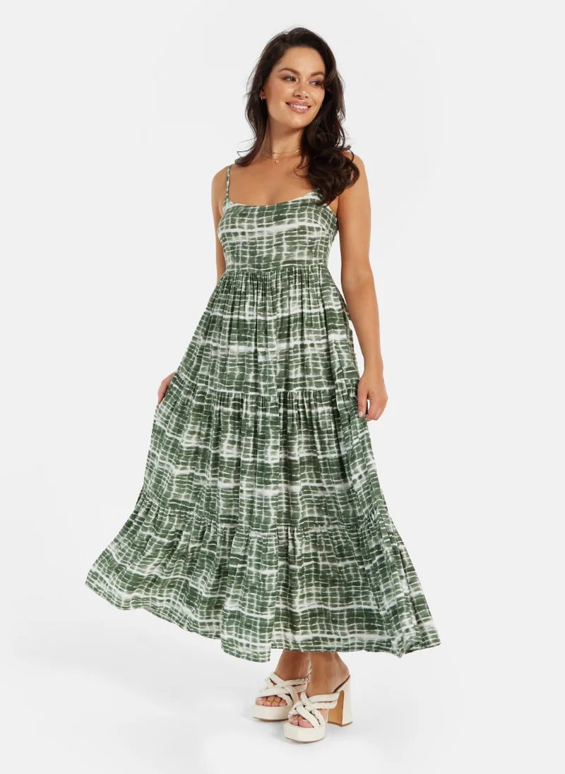 Liquorish Khaki Tie Dye Cami Maxi Dress