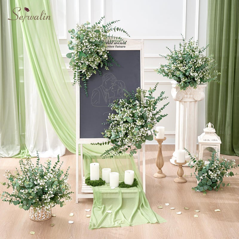 Serwalin 100 Pcs Mixed Artificial Eucalyptus Stems,Babys Breath Artificial Flowers Bulk with Faux Eucalyptus Leaves Greenery Stems for Wedding DIY Bouquets Floral Arrangement Home Decor - Image 5