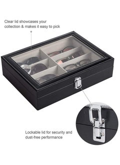 Arabest Glasses Organizer For Men, (8 Slots) Glasses Box for Men Women，Jewelry Organizer, Glasses Glasses Display Cabinet, Sunglasses Jewelry Collection Box, With Transparent Glass Top And Storage Box  - Image 3