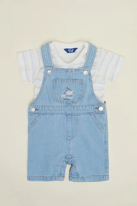 أر أند بي Striped T-Shirt & Dungaree Set