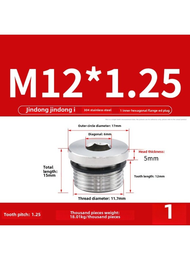 304 Hexagon Socket Plug With ED Ring Stainless Steel Oil Plug Pipe Plug Pipe Plug Oil Pipe Screw Plug 1 Points 2 Points 3 Points 4 Points 6 Points-Specification Model:M12*1.25【1 Piece】 - Image 1