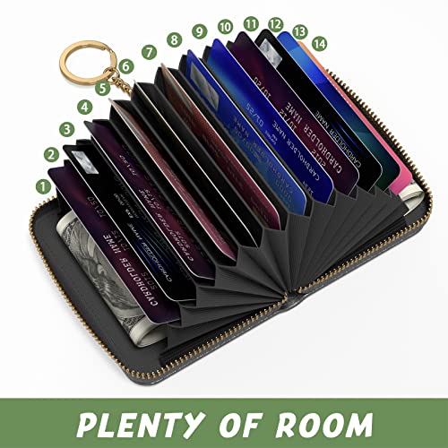 Aiawoxc Credit Card Holder for Women, Small RFID Wallet Slim Leather Business Card Organizer Case with Zipper and Keychain, Black - Image 3