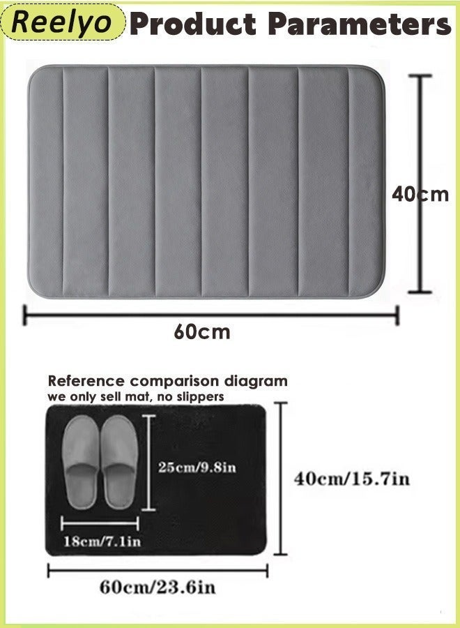 Reelyo Bathroom Rug Quick Dry Mats, Soft and Absorbent Bathroom Rugs, Rubber Backing Machine Washable Shower Floor Rugs, Bathmat Runner, Bathroom Home Decor Accessories（Grey 40*60cm） - Image 2