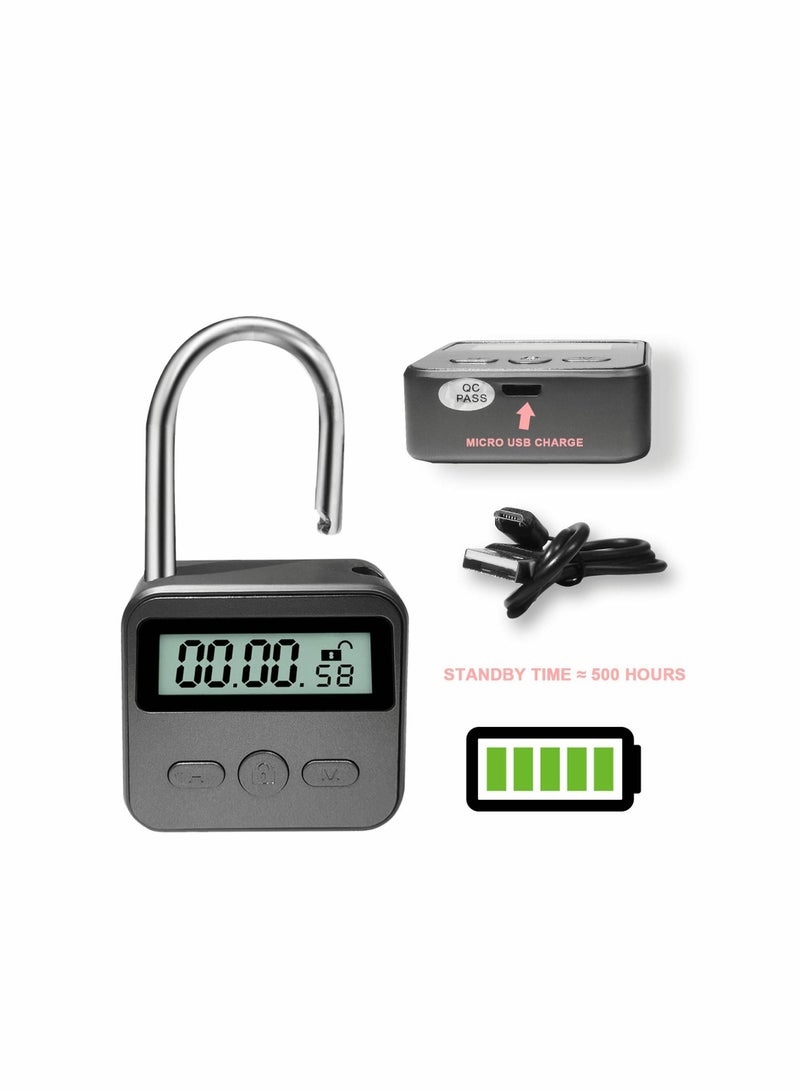 Metal Time Padlock - Multi-Function Timer Lock 99 Hours Max Timing with Electronic LCD Timed Display Micro USB Rechargeable - Image 4