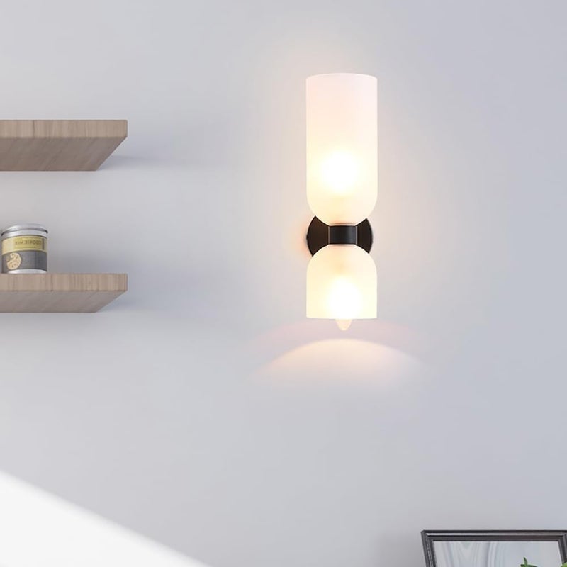 3.93 Inches Nordic Postmodern Minimalist Glass Wall Lamp, LED 3-Color Dimming Recessed Upper and Lower Lighting Fixture, for Bedroom Living Room Hallway Decor Wall Sconces(C) - Image 4
