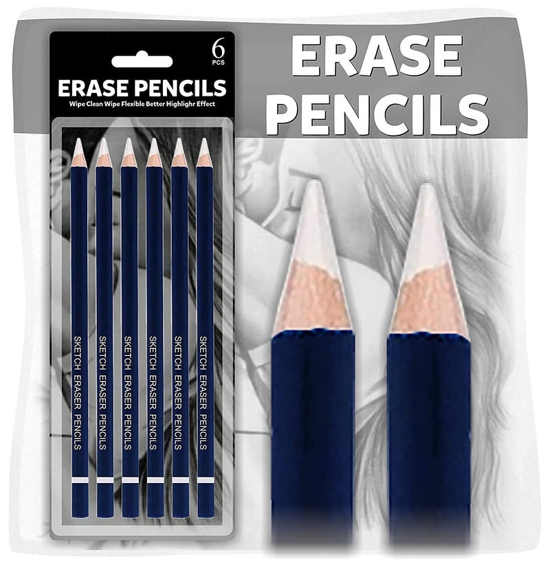 SCHUBERT Eraser Pencil for Artists Non-Toxic Eraser for Sketching Drawing Arts Graphics Designs - Set of 6, White - Image 1