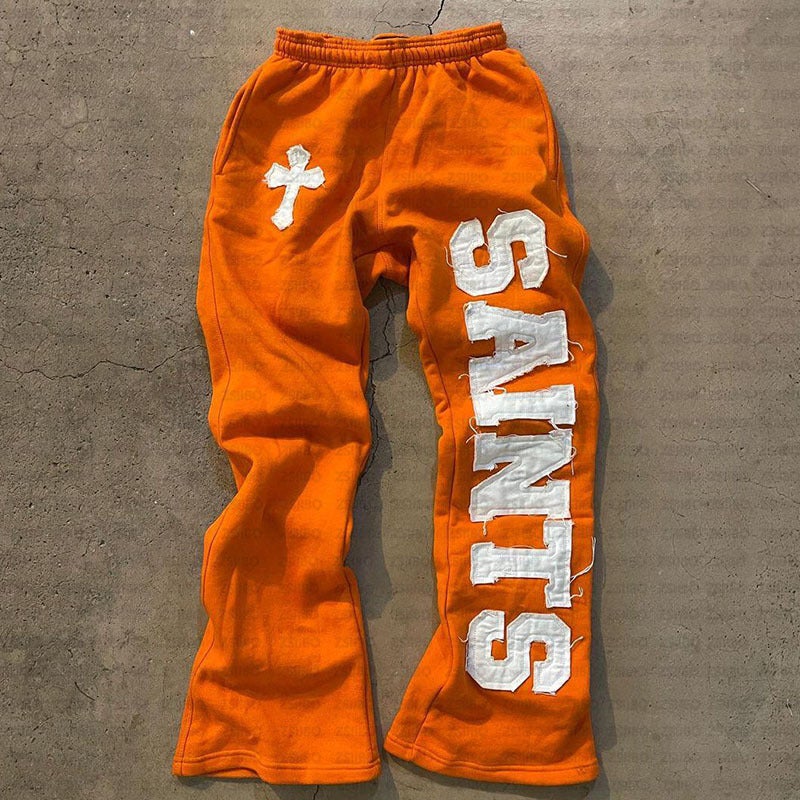 2024Y2K New European and American Fashion High Street Fashion Hip Hop Style Zipper Jacket Letter Pic Loose Sweatshirt Orange Trousers