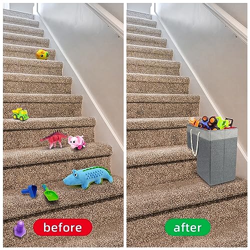 slcinwzdt Stair Basket for Stairs with Handle, Staircase Baskets for Carpeted and Wooden Stairs,16" Step Storage Laundry basket for Stairs, Toys, Clothes, Books, Tools, Magazine, with Hard Board, Anti-slip - Image 4