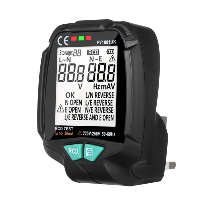 Digital Socket Tester: UK Plug, Compact Lightweight Design, Plug And Play Operation - LCD Display For Accurate Safety Readings, RCD Leakage Detection for Home Electrical Inspection, Professional Elect - Image 1