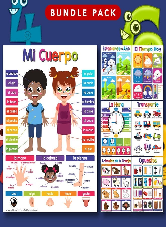 FoldCard Spanish Educational Posters for Kids - Bundle of 10 Bilingual Classroom and Homeschool Learning Chart Decorations and School Materials, Preschool to Grade 3 | Durable, Glossy Cardstock | 8.5" x 11" - Image 3