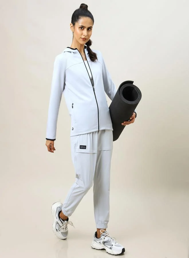 تكنوسبورت Panelled High Neck Fleece Jacket with Hood by Styli