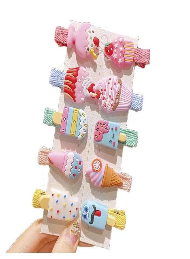 SYGA 10Pcs Baby Hair Clip For Girl Alligator Hair Accessory For All Type of Infant Toddler Baby Hairs Bow Ice Cream Candy Corn Patterns- Set of 10, Ice Cream - Image 1