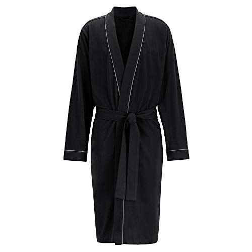 HOLOVE Lightweight Soft Cotton Robe for Men With Two Pocket Bathrobe (Black L/XL) - Image 2
