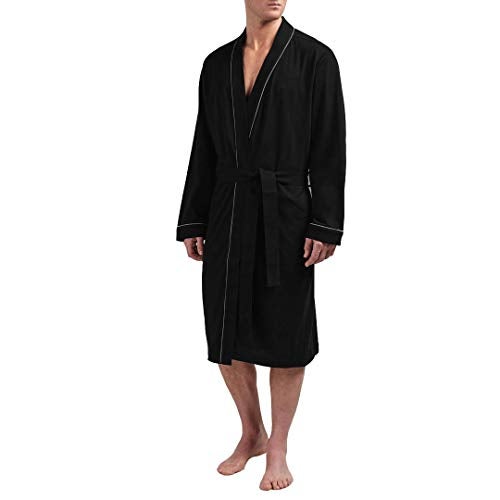 HOLOVE Lightweight Soft Cotton Robe for Men With Two Pocket Bathrobe (Black L/XL) - Image 1