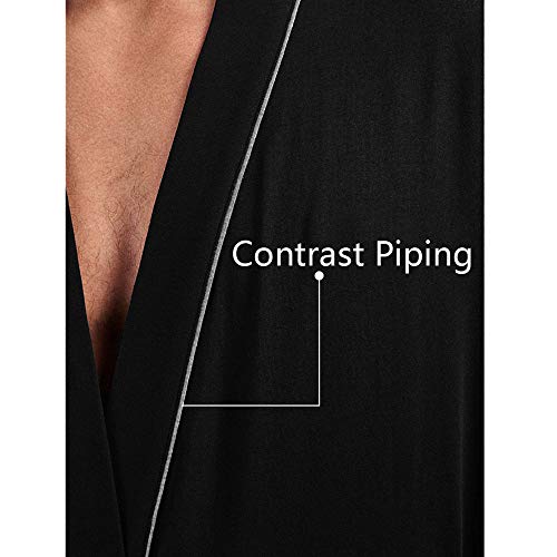 HOLOVE Lightweight Soft Cotton Robe for Men With Two Pocket Bathrobe (Black L/XL) - Image 4