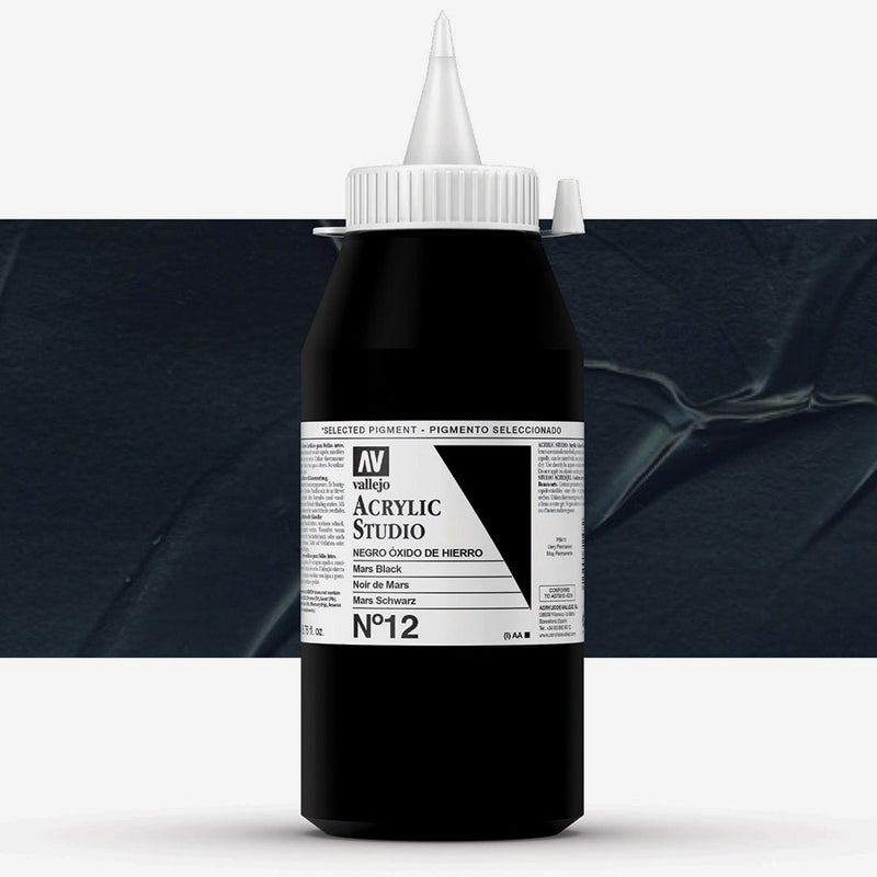 فاليجو ألوان أكريليك احترافية للفنانين والاستوديوهات - أسود مارس، صبغة عالية، تغطية سلسة على القماش والخشب - 1000 مل - Image 1