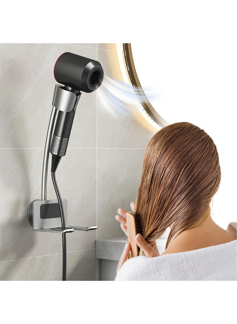 Excefore Wall Mounted Hair Dryer Holder, Aluminum Alloy Dryer Stand with Glue, Adjustable Hairdryer Holder Hands-Free Blow Dryer Holder for Bathroom, Vanity, Makeup Room  - Image 1