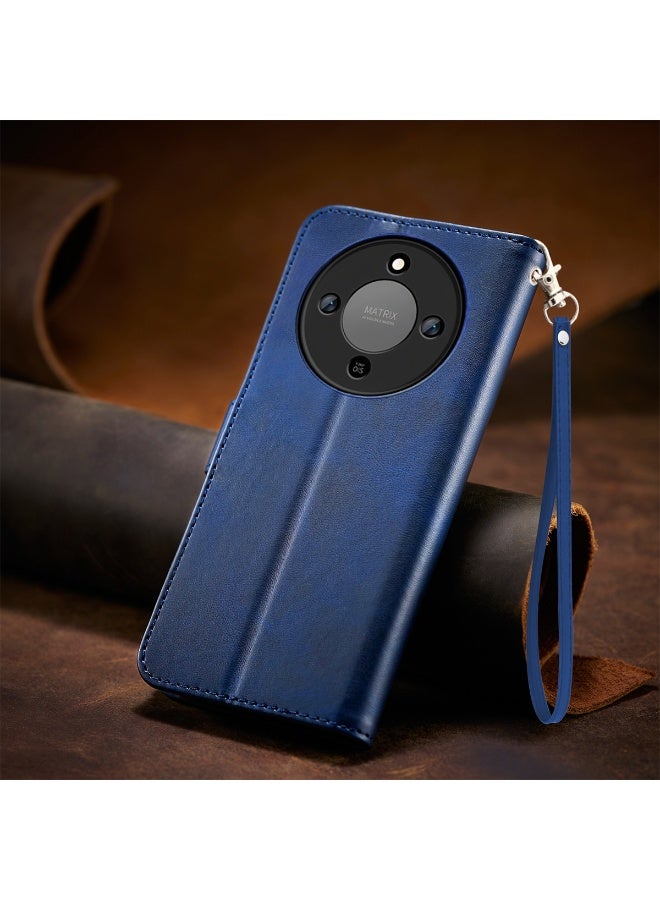 ايكارلوس جراب هاتف For Honor X9d 5G مصنوع من جلد البولي يوريثان وملمس جلد العجل - أزرق - Image 2