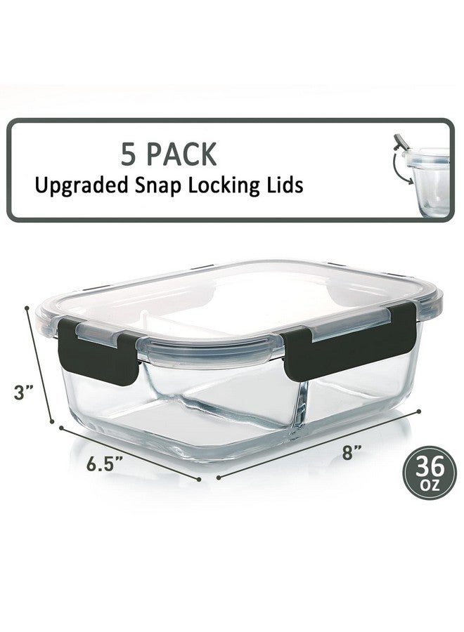 M MCIRCO M MCIRCO [5-Pack,36 Oz] Glass Meal Prep Containers 2 Compartments Portion Control with Upgraded Snap Locking Lids Glass Food Storage Containers, Microwave, Oven, Freezer and Dishwasher (4.5 Cups)  - Image 2