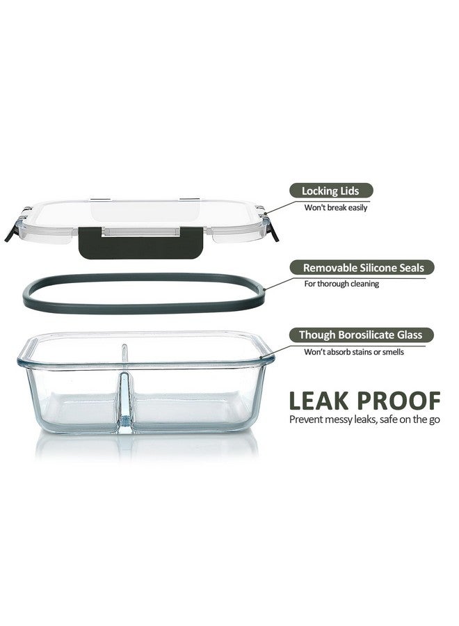 M MCIRCO M MCIRCO [5-Pack,36 Oz] Glass Meal Prep Containers 2 Compartments Portion Control with Upgraded Snap Locking Lids Glass Food Storage Containers, Microwave, Oven, Freezer and Dishwasher (4.5 Cups)  - Image 3