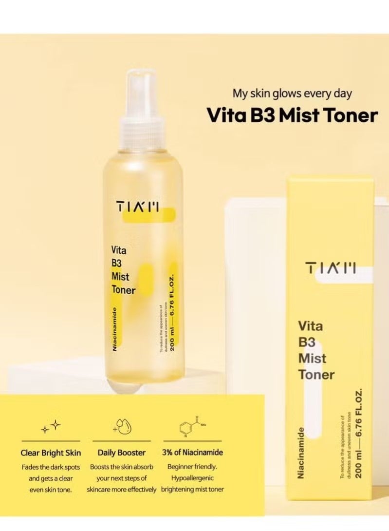 تيام TIAM Vita B3 Mist Toner مع النياسيناميد، حمض التراناكساميك، وفيتامين سي لجميع أنواع الجلد، ضباب الوجه الذي يرطب، ينعش ويضيء، 6.76 فلور أوز. / 200 مل - Image 3
